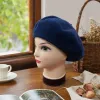 Deep blue beret cross-border hat, women's wool beret, retro British woolen knitted painter hat, adult autumn and winter warm hat details Picture